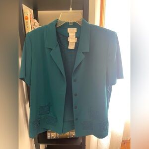 Koret size 14 Teal Button-Up Blouse, tank blouse and matching pants set